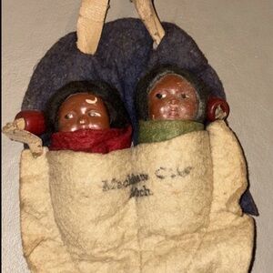 Felt Twin Baby Doll Pouch with Twin Dolls - Navy, Cream, Red & Green